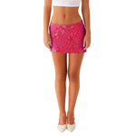 Women Sequin Short Skirt Beaded Flower Low Rise Mini Bodycon Skirt Trendy Summer Streetwear