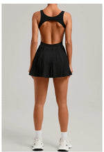 New Large Backless Tennis Dresses Women Solid Color Sleeveless Glare Pleated Yoga Skirt with Pocket Shorts Running Fitness Dress