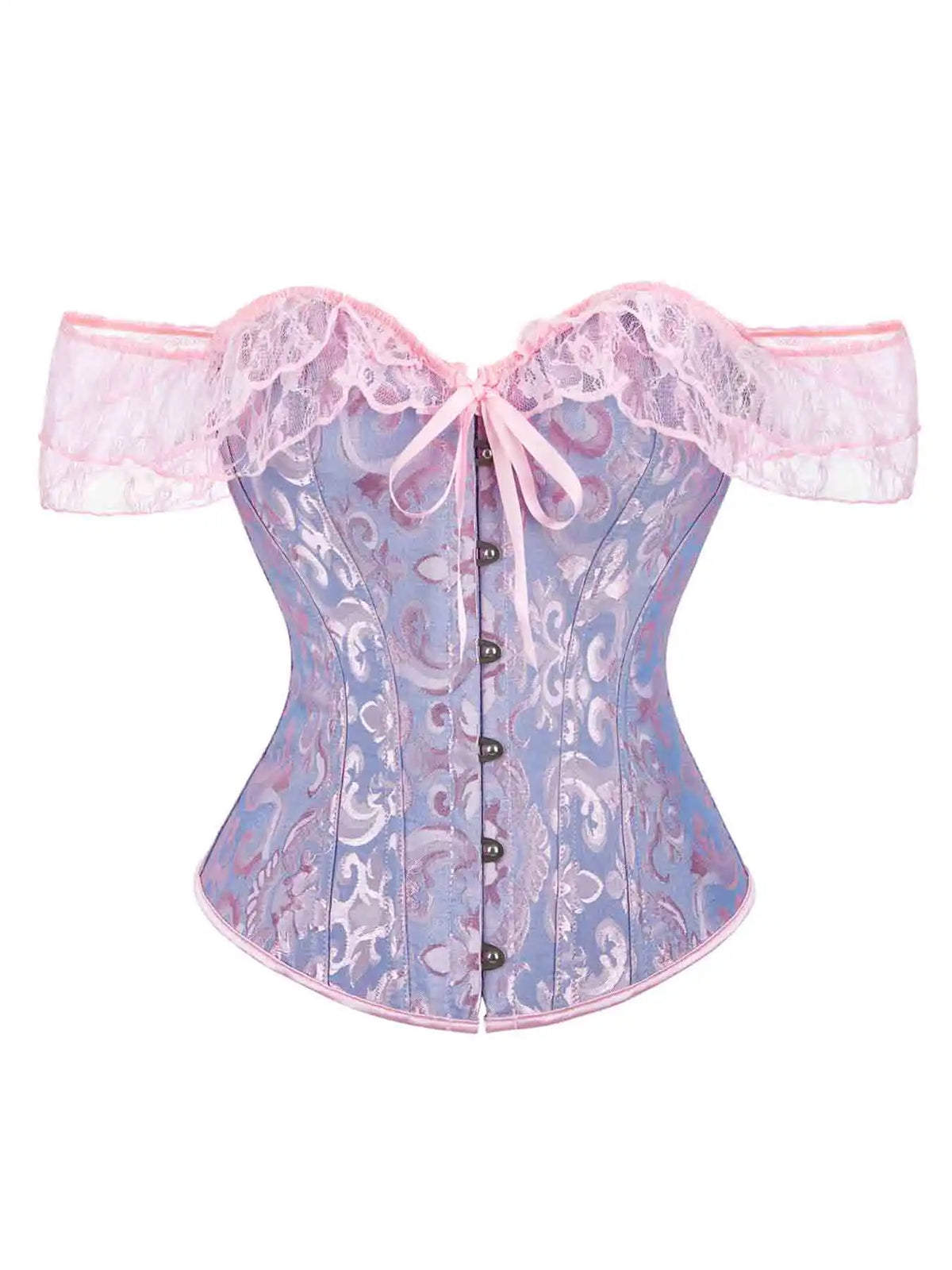 Corset's new retro lace fishbone body-shaping shirt with shoulder straps and bubble sleeves gathered to hold the sternum.