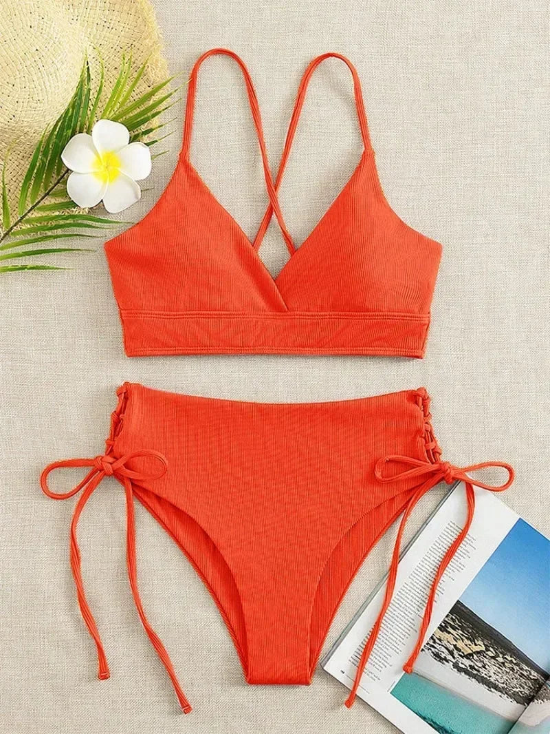 Sexy Bandage High Waist Brazilian Bikinis Sets Swimsuit Swimwear Swimming Suit for WomenNew Bikini Mujer Biquinis