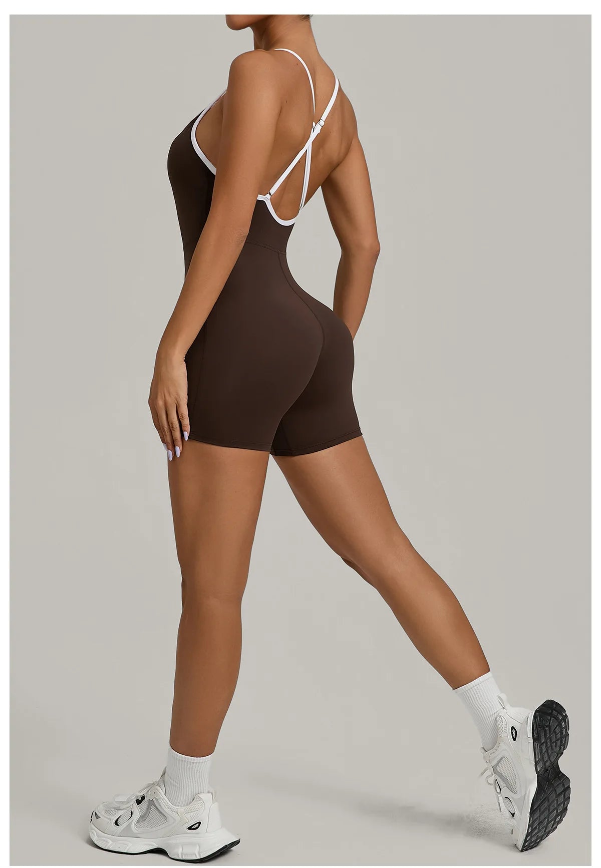 Spring/summer Women's Contrasting Yoga Jumpsuit Hollow Out Cross Back Camisole One Piece Sports Suit Hip Lifting Fitness Romper