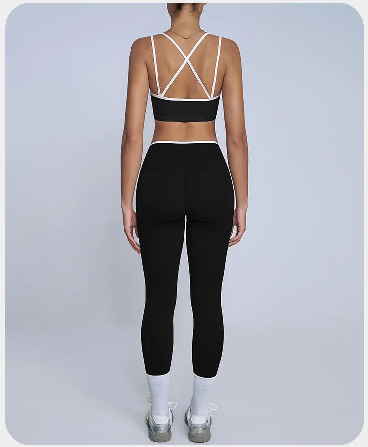 Tight Naked Yoga Shorts Suit Women Double Strap Sports Bra High Waist Flare Leggings Fitness Suit Gym Running Workout Clothes