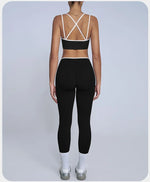 Tight Naked Yoga Shorts Suit Women Double Strap Sports Bra High Waist Flare Leggings Fitness Suit Gym Running Workout Clothes