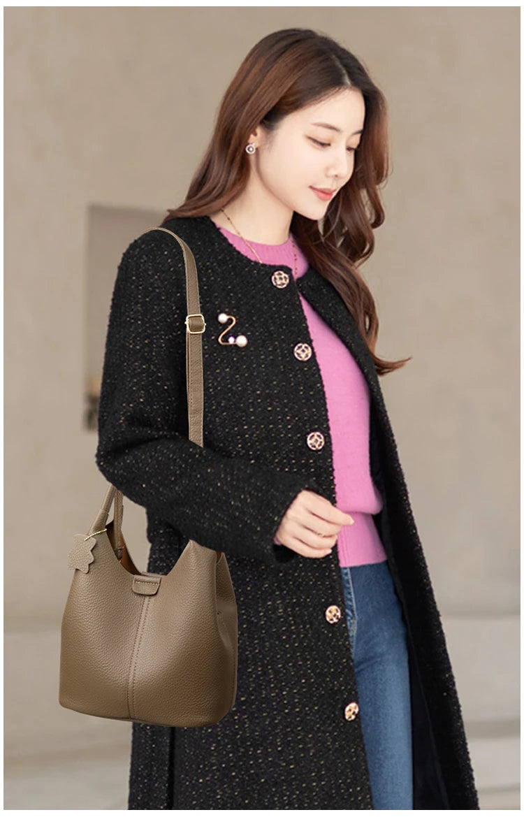 New Trendy Casual Soft PU Women's Handbags Solid Color Large Capacity Female Shoulder Bags Retro Tote Bags For Commute Shopping