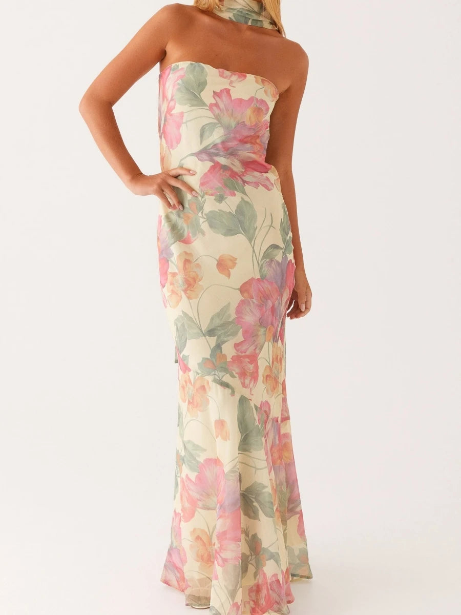 Women Long Bodycon Dress With Scarf Tube Maxi Dress Sexy Summer Strapless Dresses Off Shoulder Sundress Evening Vestidos