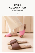 2026 New Breathable Linen Slippers For Women Men Spring Summer House Shoes Soft PU Leather Anti-slip Couples Home Floor Slides