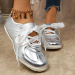 Sweet Ribbon Bowknot Ballet Flats for Women Plus Size 43 Gold Silver Platform Sneakers Woman Comfortable Soft Bottom Flat Shoes