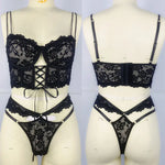 Women Intimates Sexy Bra & Panties Underwear Set Lace Splicing Perspective Sexy Lingerie Erotic 2-Piece Bra + Panty Set