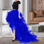 Solid Color Skirt Women Tulle Puffy High-Waist Elastic Waistband High-Low Hem Wedding Planning Gown Skirt Party Dress