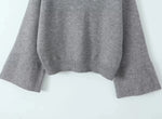 Foridol Grey Flare Sleeve Turn Down Collar Warm Winter Sweater Women Pullover Knitted Jumper Autumn Casual Sweater Loose