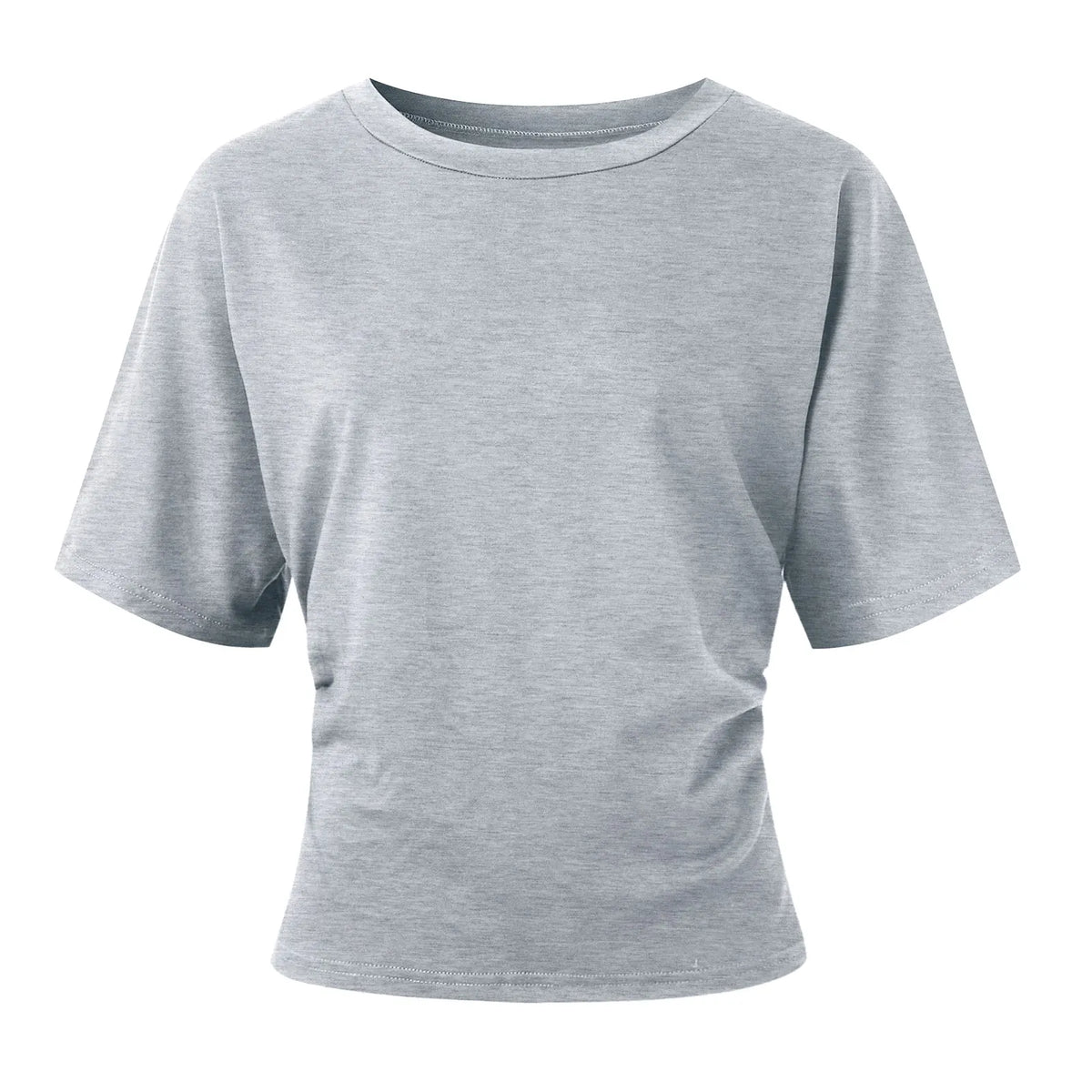 Y2k Solid Cotton O-Neck Ruched Waist Short Top Women Short-Sleeved Loose T-Shirt Causal All-Match Short Summer Basic T Shirts