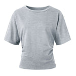 Y2k Solid Cotton O-Neck Ruched Waist Short Top Women Short-Sleeved Loose T-Shirt Causal All-Match Short Summer Basic T Shirts