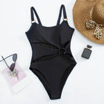 Women One-piece Swimsuit Pure Color Square Neck Women's Bikini With Padded Elegant Hollow Design Ladies Beach Vacation Swimwear