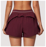 New Brushed Sports Shorts Women High Waist Fake Two Pieces of Anti Glare Shorts Leggings Casual Loose Pocket Fitness Sportwear