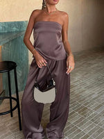 Women 2 Piece Pant Outfits Bandage Backless Bandeau Tops and Elastic Wide Leg Pants Set Streetwear Aesthetic Summer Clothes