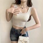Summer Ice Silk Bras Top Square Neck Crop Top Solid Color Underwear Streetwear Bra Top for Women Sexy Lingerie