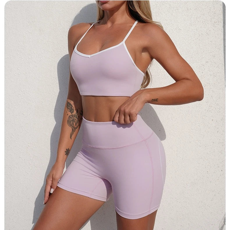 Women's Yoga Sets Sports Fitness Cross Beauty Back Bra Slim Fit Hip-Lifting Shorts Suits Running Workout Gym Training Sets