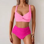 Sexy Black Two Piece Swimsuit Women Cross Pleate Push Up Padded Bikini Set Summer Bathing Suit Slim High Waist Swimwear Biquini