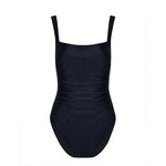 Vintage Black Knitted Patchwork One Piece Swimsuit 2026 Women Halter V Neck Back Bandage Cross Slim Tummy Control Swimwear
