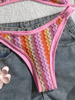 Crochet Striped High Leg Cut Brazilian Bikini Female Swimsuit Women Swimwear Two-pieces Bikini Set Bather Bathing Suit Swim Lady