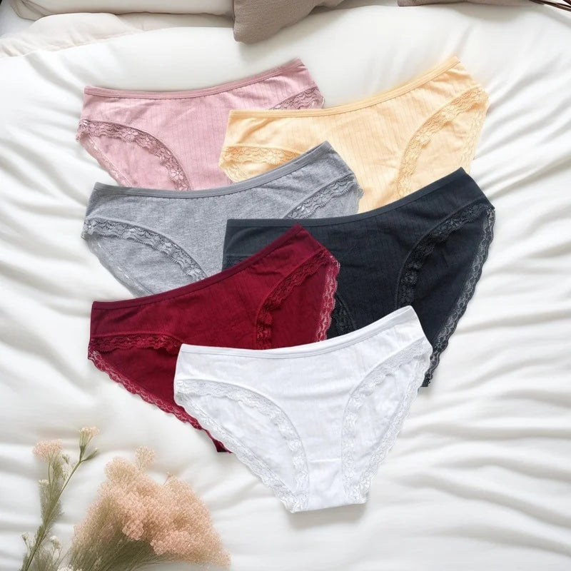3Pcs/Set Women Lace Briefs Female Underpants Solid Color Pantys M-XL Soft Underwear Sexy Lingerie Intimates Cotton Panties