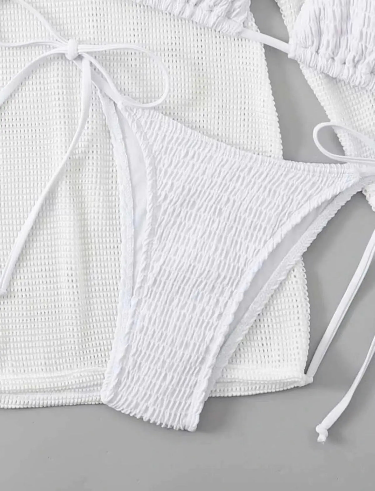 2026 Beach Skirt Swimsuit Women White Three-Piece Bikini Sexy Mesh Long Sleeve Hollow Out Bathing Suit Swimwear Summer Beachwear
