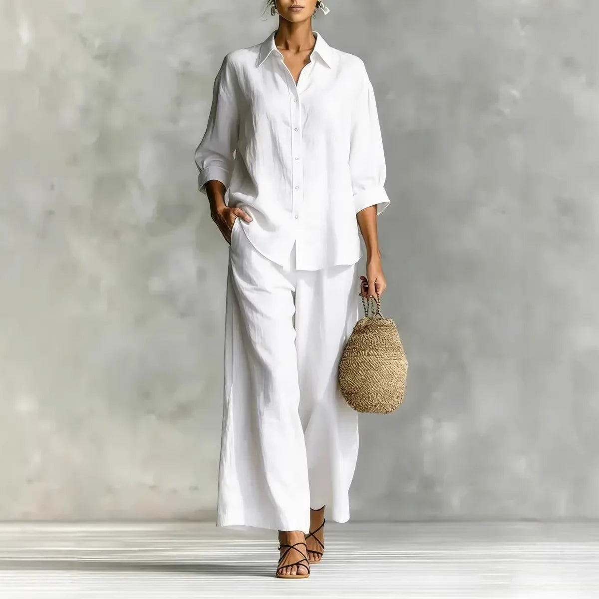 2026 spring and summer women's suit cotton and linen wide-leg pants suit