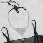 DEKA Diamond Bikini Set Crystal Necklace Halter Red Swimsuit Women Sequins Bathing Suit Stones Swimwear Glitter Push Up Monokini