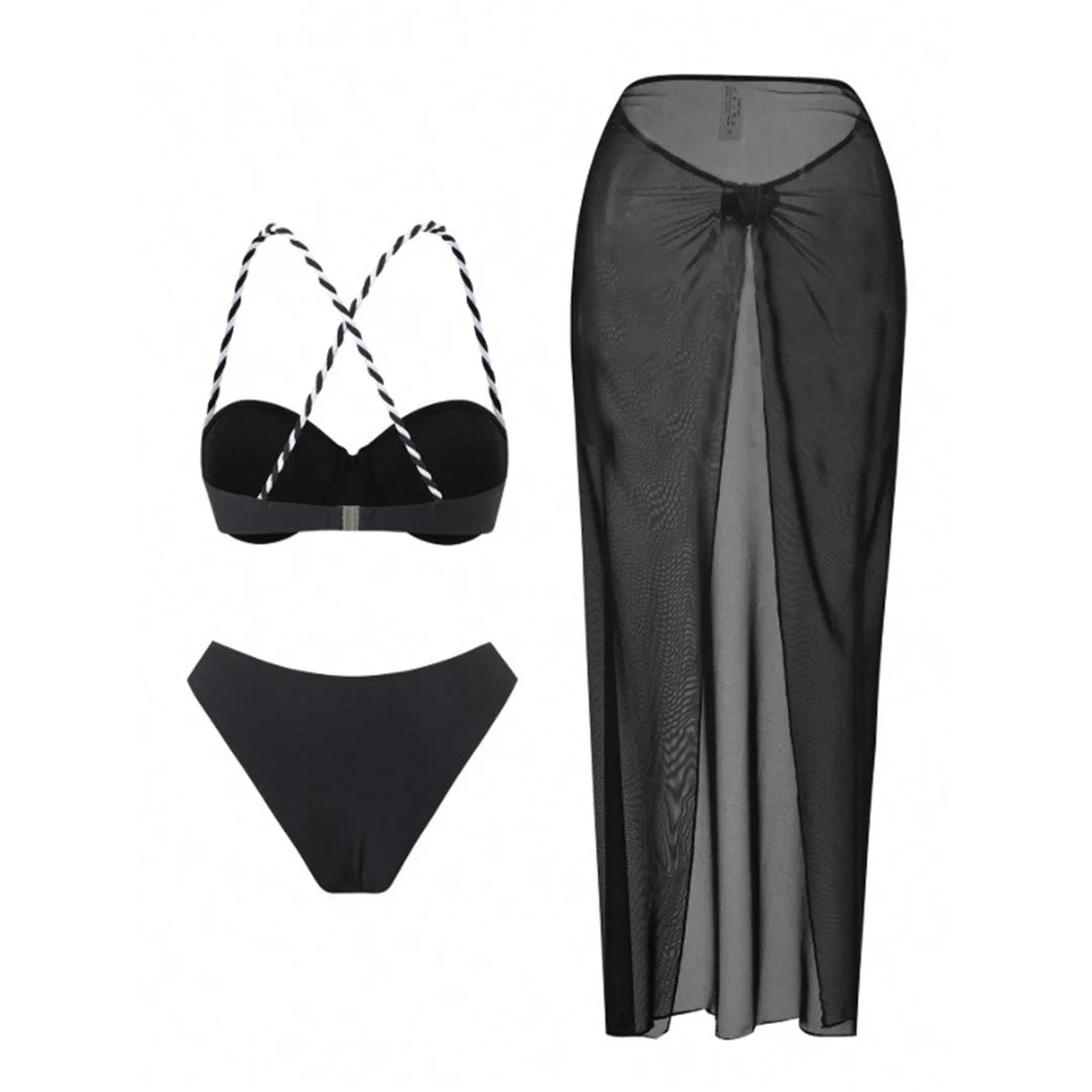 XS - L 3PCS With Skirt Underwired Bikini Female Swimsuit Women Swimwear Bather Bathing Suit Swim Three-pieces Bikini set K8045