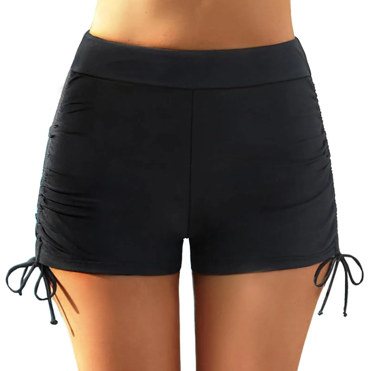 Beach Bathing Suit Women High Waist Bikini Bottoms Swim Briefs Drawstring Beach Shorts Solid Leopard Bikini Ruched Swim Bottoms