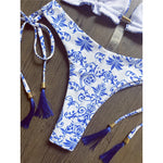 Sexy Flowers Printed Halter Brazilian Bikini Female Swimsuit Women Swimwear Two-Pieces Bikini Set Bather Bathing Suit Swim V6070