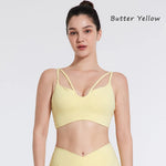DIAS FIT JOY Women's Double Thin Shoulder Strap Yoga Vest with Chest Mat Sports Underwear V-neck Fitness Bra Yoga Back Beauty