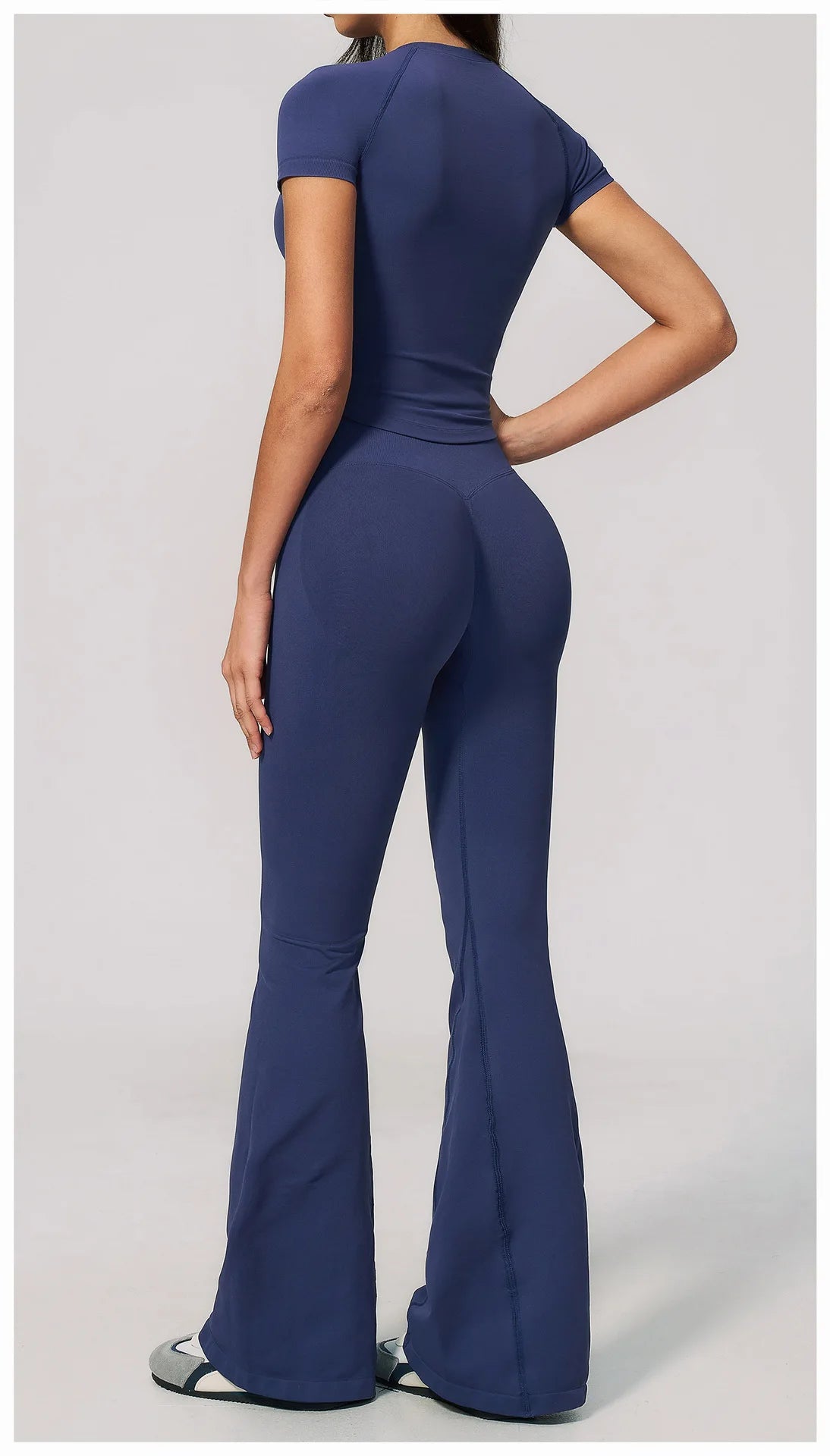 Seamless High Elasticity Yoga Sets Women Short Sleeve O Neck Sports T Shirts Workout Outfits Running Wide Leg Pants Fitness Suit