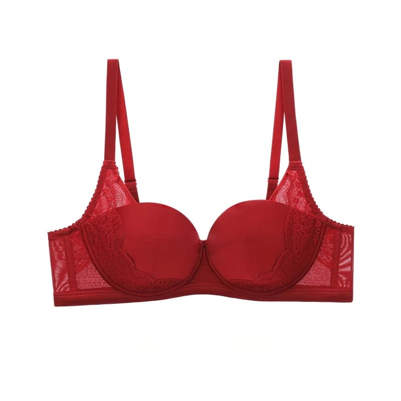 Red Elegant Beauwear Large Size Bra Women's 3/4 Cup Plunge Bras Sexy Lace Bra Unlined Underwire Bralette SWD9075