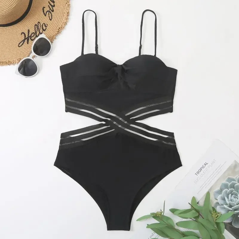 Black Push Up Swimsuit One Piece Swimwear Women Cut Out Trikini Swimming Suit Brazilian Monokini Bodysuit Beach Bathing Suit