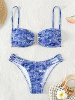 Sexy Pleate Micro Bikini Women U Neck Push Up Orange Floral Print Micro Swimsuit 2025 Summer Bathing Suit Lace Up Thong Swimwear