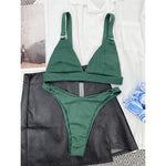 Sexy High Leg Cut Ribbed Bikini Women Swimwear Female Swimsuit Two-Pieces Bikini Set Padded Bather Bathing Suit Swim Lady V3255