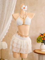 Sexy White Lace Bikini Set 2026 Women Beach Starfish Push Up Bra Swimsuit Holiday Bathing Suit Pleate Cover Up 3 Piece Swimwear