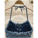Bathing Suit Women Sexy Denim Suits Bikini Set Lace Up Drawstring Beachwear 2025 Solid Summer Vintage Two-pieces Swimwear