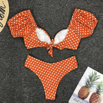 Sexy V Neck Short Sleeve Polka Dot Bikini Female Swimsuit Women Swimwear Two-pieces Bikini set Bather Bathing Suit Swim Lady
