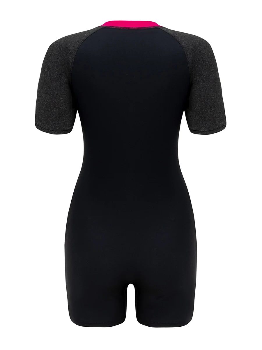 2026 Zipper Slim One Piece Swimsuit Women Padded Short Sleeve Swimwear Female Bather Bathing Swimming Swim Surf Suit Beachwear