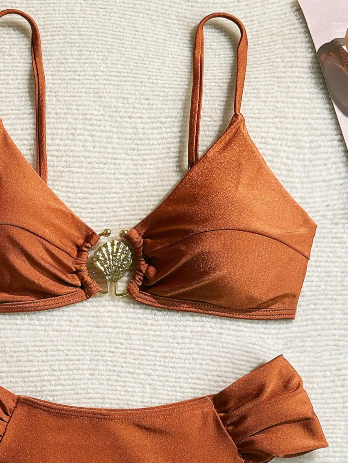 Sexy Pleate High Waist Bikini Set 2026 Women Orange Metal Buckle Push Up Two Piece Swimsuit Beach Bathing Suit Holiday Swimwear