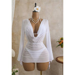 S - XL 3PCS With Long Sleeve Dress Bikini Women Swimwear Female Swimsuit Three-pieces Bikini Set Bather Bathing Suit Swim V7757