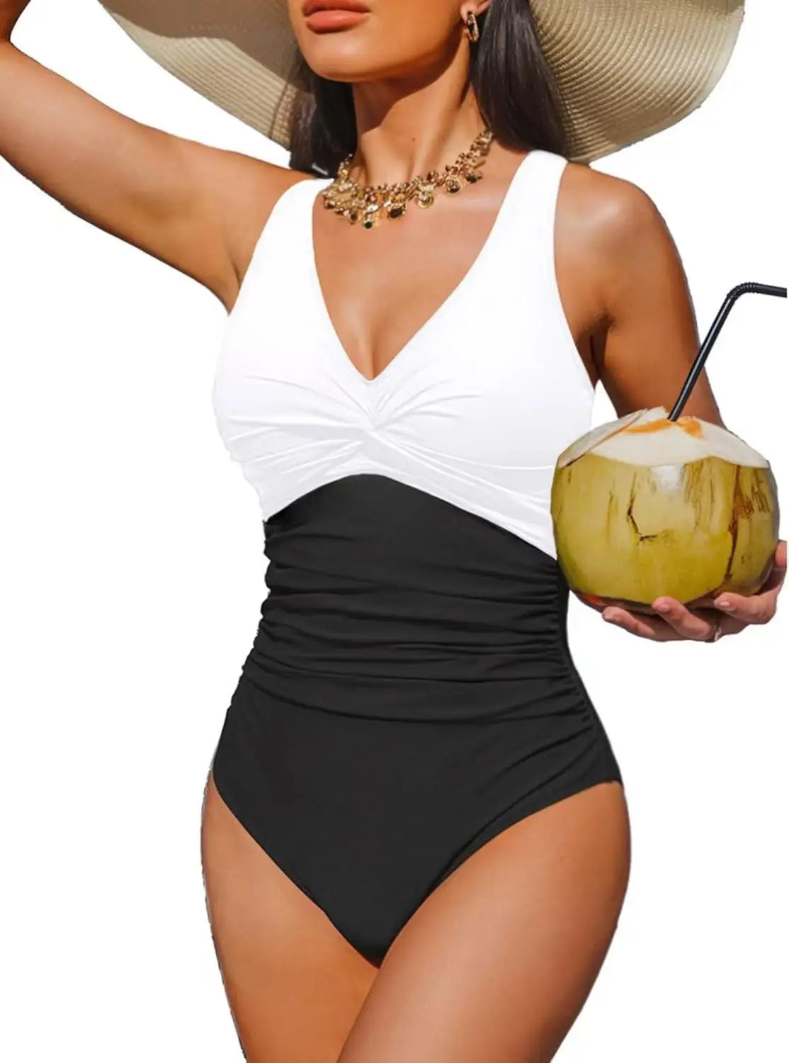 S - XXL Twist Front V Neck Female Swimwear One Piece Swimsuit Women Slim Monokini Backless Bathing Suit Swim Beachwear Bodysuit