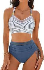 Sexy Fashionable Mesh Splice Drawstring Ladies Bikini Set Swimsuit New High Waist Trending Swimsuit Beach Bathing Suit