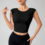 Women's Backless Fitness Clothes with Fixed Chest Pad Beautiful Top Short Sleeve Dance SportT-Shirt Yoga Wear