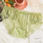 Cute Bowknot Girl's Knickers Transparent Mesh Yarn Ladies Panties Elastic Ruffled Edge Seamless Cotton Crotch Women's Brieifs