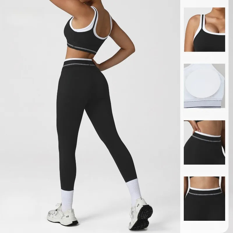 Women's Seamless Yoga Set Outdoor Exercise 2-piece Set Fitness Bra Running Pants Tracksuit High Waist Hip-lifting Sportswear