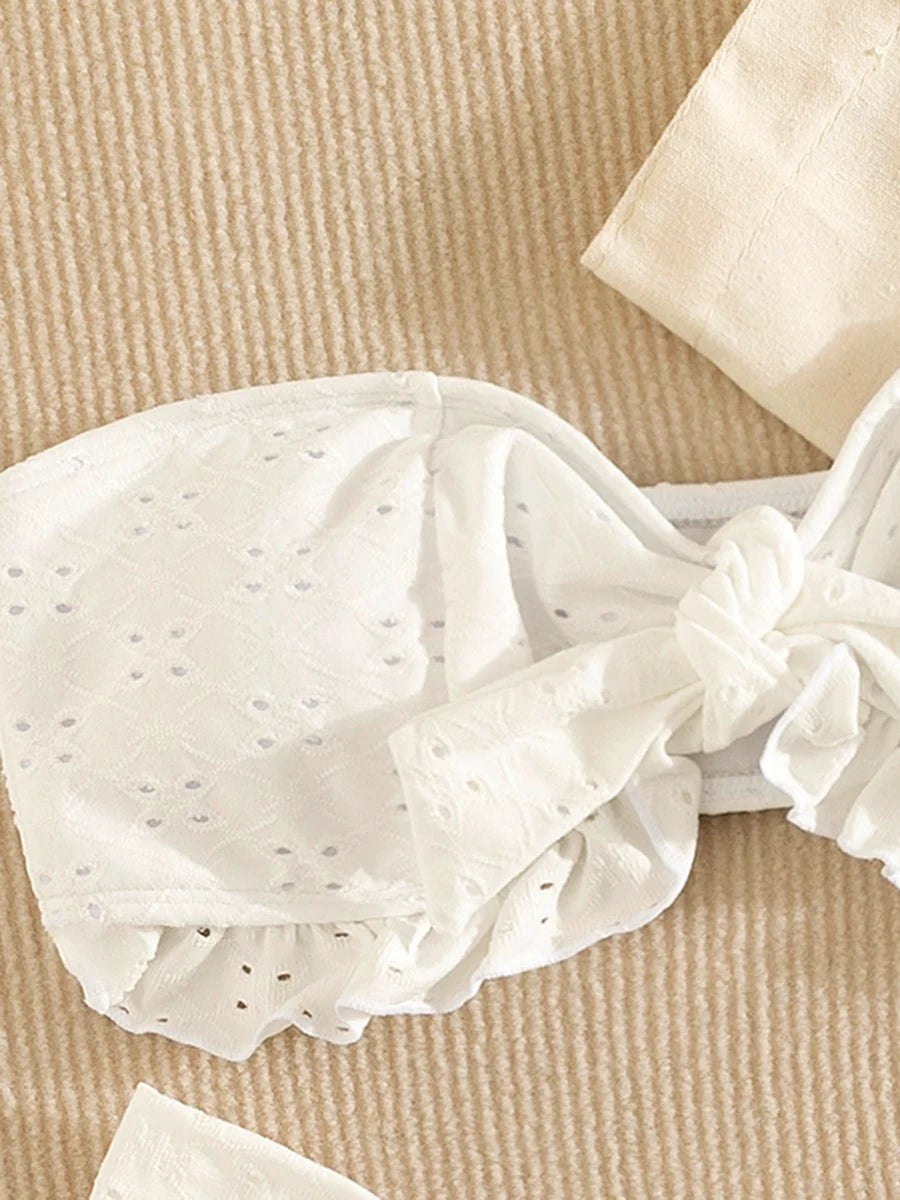 Ruffled Frill Knotted Bandeau Bikini Women Swimwear Female Swimsuit Two-pieces Bikini Set Strapless Bathing Suit Swim Beach Wear