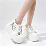 New Arrival Gothic Black Rivets Platform Creepers Shoes White Chain Decor Goth Creepers Chunky Lace Up Lolita Casual Shoes